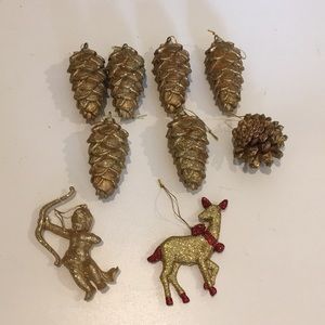 9 Vtg Gold Glitter Christmas Ornament